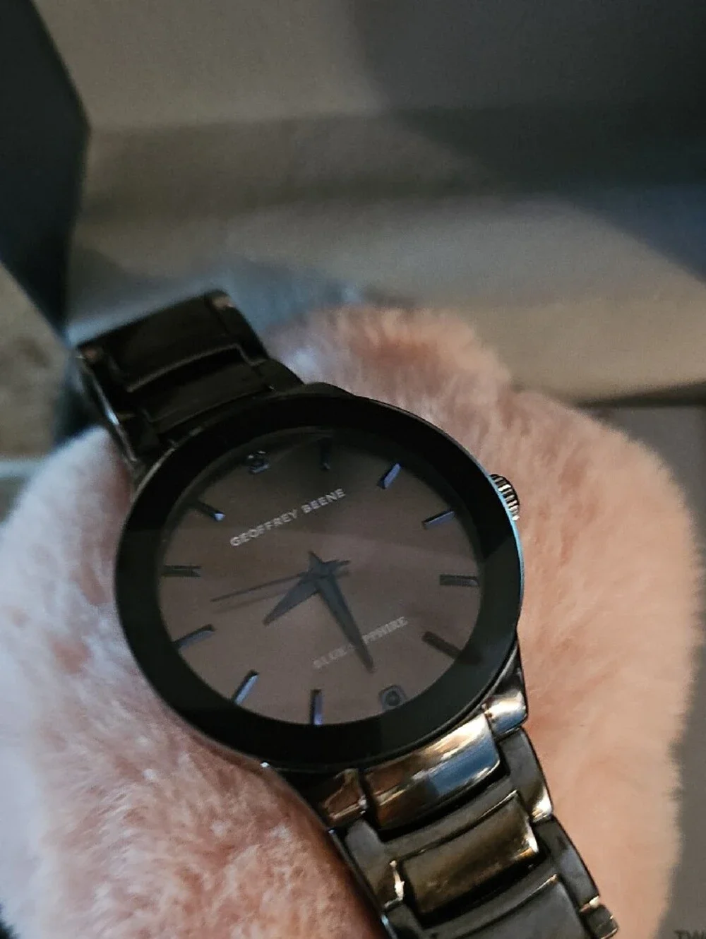 Geoffrey Beene Black Stainless Steel Dress Watch with Blue Accents